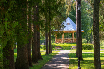 TETKOVO, Tver region, RUSSIA. Central gazebo on the territory of the Tetkovo wellness complex