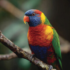 Naklejka premium Rainbow Lorikeet Perched on Branch isolated on white background