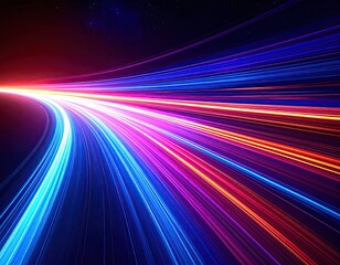 Dynamic artwork depicting a curved path with multicolored streaks, hinting at speed
