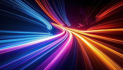 Abstract image of luminous light trails curving dynamically with vibrant hues