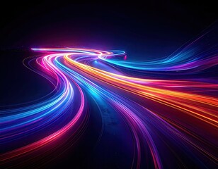 Abstract visual of vibrant, glowing light trails curving across a dark backdrop