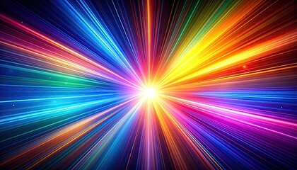 Vivid burst of radiant light in rainbow colors, emanating from a central point