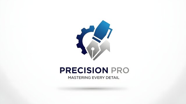 Professional precision craftsmanship logo with pencil and gear