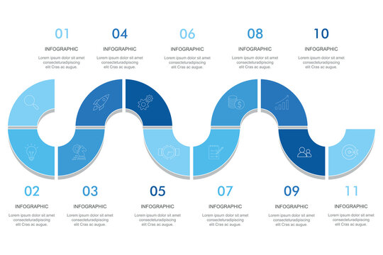 Business road map timeline infographic concept. with icons and 5, 7 options, Corporate milestones graphic elements. workflow layout, diagram, report, web design. Creative, vector	