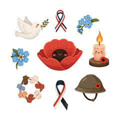 Soldiers Remembrance Day Illustration with Poppy Flowers and Dove of Peace