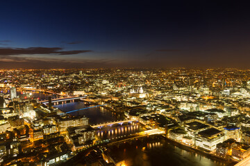 Naklejka premium Aerial Panorama of London during the blue hour