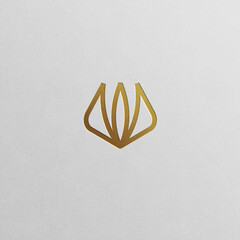 Gold rose symbol flower in minimalist line art design. Elegant, feminine logo for beauty, jewelry, florists, spas, skincare, cosmetics, and wedding related businesses. 
