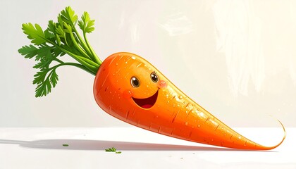 Cheerful Carrot Character with a Smiling Face and Green Top.