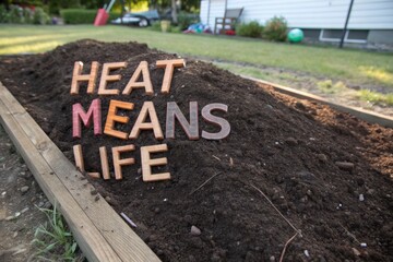 Fototapeta premium Heat Means Life spelled out on a compost pile