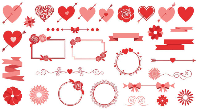 valentine hearts vector set with ribbons