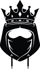A masked figure wearing a regal crown, depicted in a close-up illustration against a simple white background.