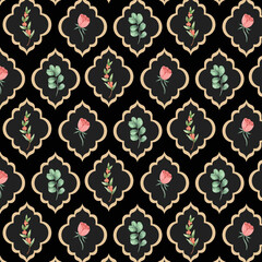 Hand drawn colourful geometric flowers, seamless patterns with floral for fabric, textiles, clothing, wrapping paper, backdrop, banner, illustration, abstract backgrounds.