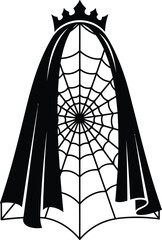 A black cloak with a spider web pattern on it wearing a crown