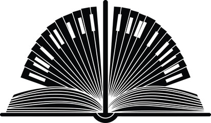 An open book with pages fanned out, symbolizing knowledge and literature in a simple illustration