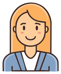 Obraz premium Illustration of a smiling woman with blonde hair wearing blue outfit. Head and shoulders view of a female cartoon character.
