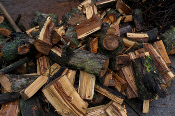 chopped fruit firewood for heating the house or for cooking meat on the grill
