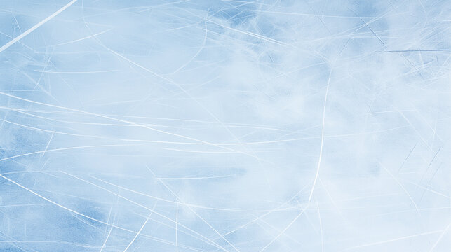 Frozen ice surface texture with abstract skate blade cuts and subtle blue tones, creating a cool winter background