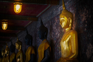 Beautiful golden buddha statue in Wat Suthat temple, Bangkok, Thailand, One of the landmard attraction in Bangkok, Thailand