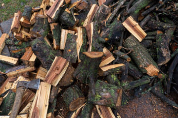 chopped fruit firewood for heating the house or for cooking meat on the grill