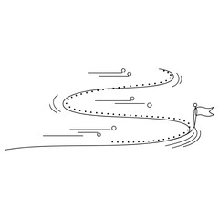 Fototapeta premium Minimalist vector illustration of a winding path with flag and motion lines, no editable stroke