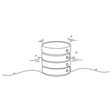 Minimalist line art of database storage with connection lines and abstract elements, no editable stroke
