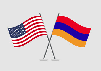 United States and Armenia vector flags in symmetrical crossed layout