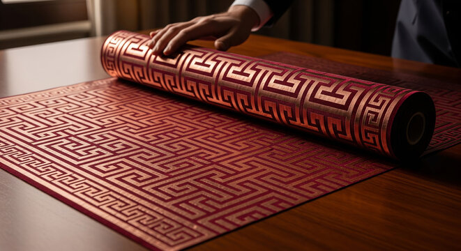 Seamless Greek Key Copper Pattern on Dark Velvet