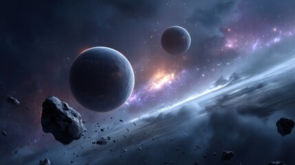 Cosmic adventure friendly planets in 2d space nebula background starry gradient