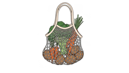 Mesh bag filled with fresh vegetables