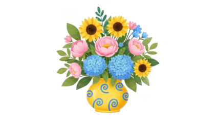 Vibrant floral arrangement in yellow vase