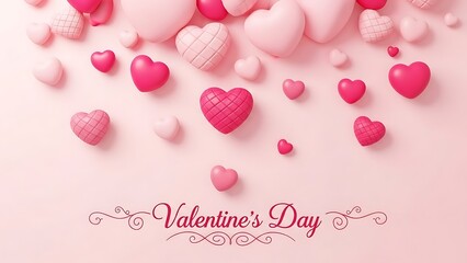 Floating hearts and valentine's day script on a soft pink background for celebration