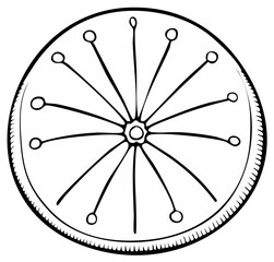 Simple Line Drawing of a Circular Radial Design with Spokes and Circles