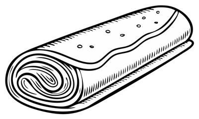 Monochrome rolled dessert with topping and filling, baking illustration, outline sweet dessert sketch, roll cake drawing