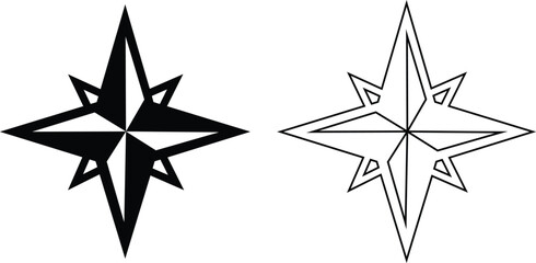 Set of compass navigation icons, collection of direction and orientation symbols, group of flat line vector illustrations, add compass rose, bearing, route, travel guide, black icon