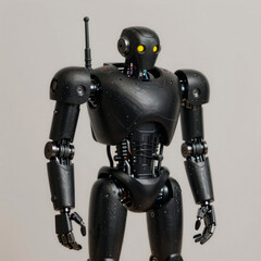 Fototapeta premium A stylized black robot with visible wires, antennas, and glowing yellow eye exemplifies artificial intelligence in a hand-drawn illustration