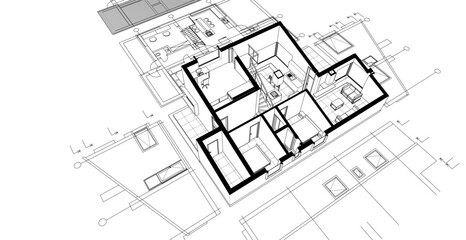 house architecture plan 3d illustration	
