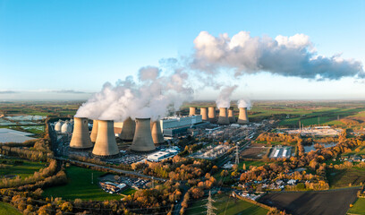 Aerial landscape panorama of Drax Power Station in North Yorkshire, UK at sunset © teamjackson
