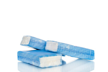 Packaging of paper nasal tissues, isolated on white background, close-up.