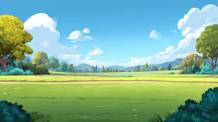 Kid-friendly park meadow background rolling hills 2d art scenic view