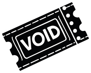 Black void ticket illustration showing invalid status and rejection or error in a simple and bold graphic style.