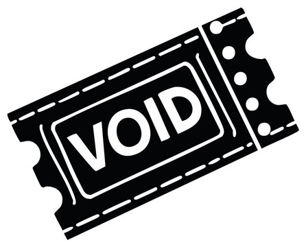 Black void ticket illustration showing invalid status and rejection or error in a simple and bold graphic style.