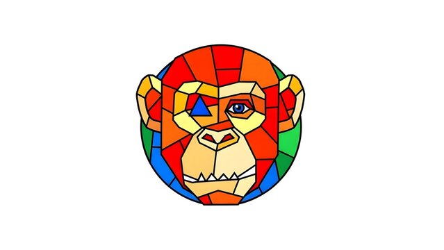 Vibrant stained glass monkey artwork displayed on a white background