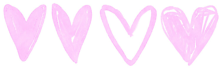 Pink marker hearts set. Hand-drawn pink hearts with marker texture on transparent background. PNG for love, Valentine, design, decoration, social media, print, creative projects.