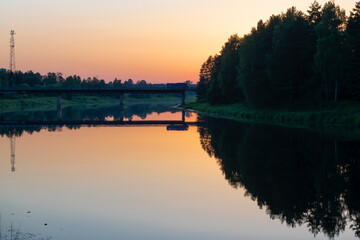 The Medveditsa River in the Tver region on a summer evening at sunset