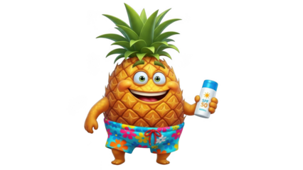 Pineapple character holding sunscreen