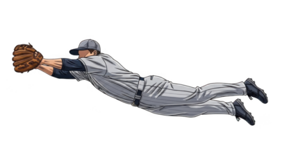 Baseball player diving to catch ball