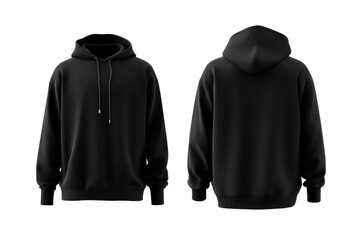 Black hoodie displayed from front and back with a simple design and classic style in a studio setting