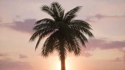 Majestic tropical palm tree silhouetted against a vibrant pastel sunset sky with wispy clouds creating a serene&hellip;