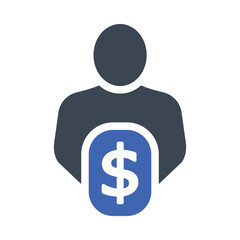 Person holding a dollar bill icon