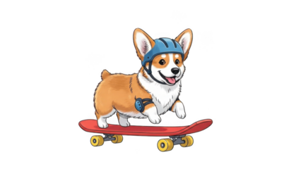 Corgi dog riding skateboard